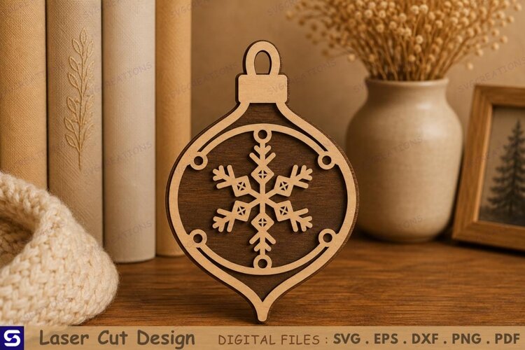 3D Snowflake Wooden Christmas Ornament Laser Cut File example image 1