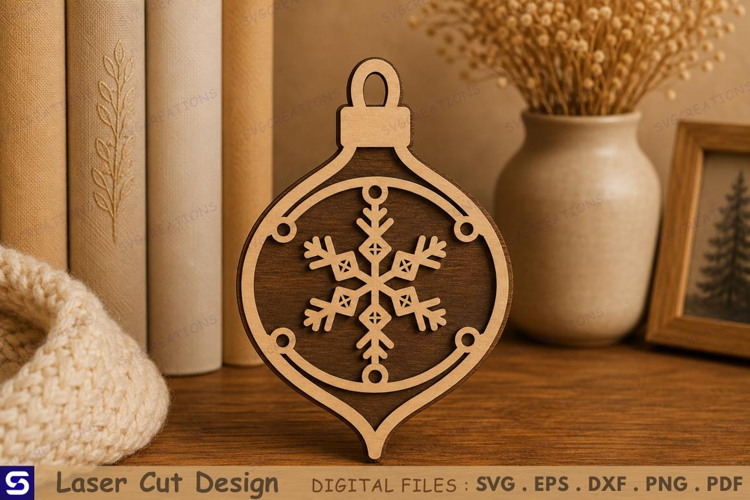 3D Snowflake Wooden Christmas Ornament Laser Cut File