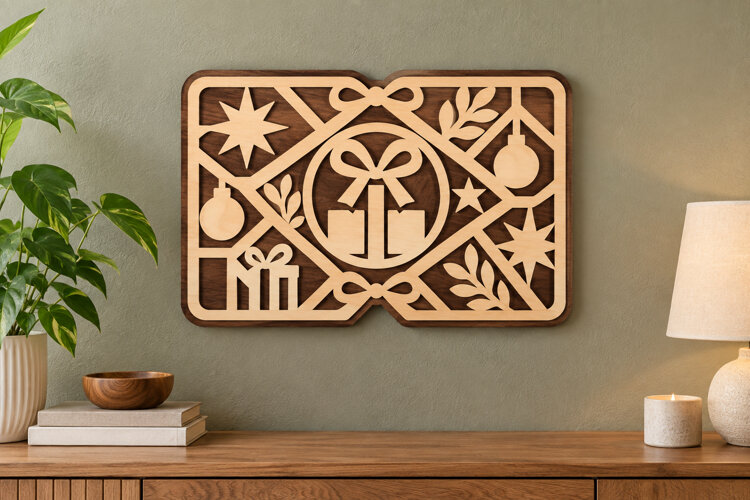 Gift Ribbon Panel Laser Cut SVG File, gift ribbon panel, example image 1