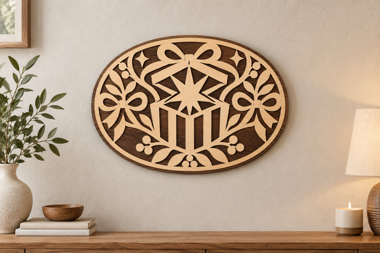 Gift Star Oval Laser Cut SVG File, gift star oval, star