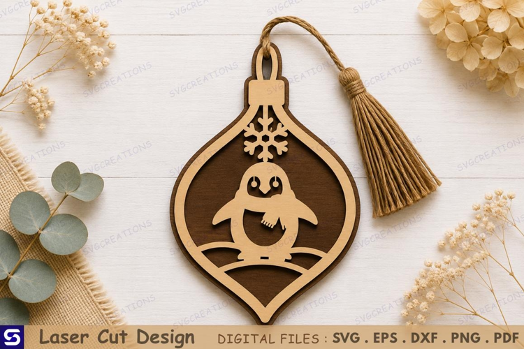 3D Penguin & Snowflake Wooden Bookmark Laser Cut File