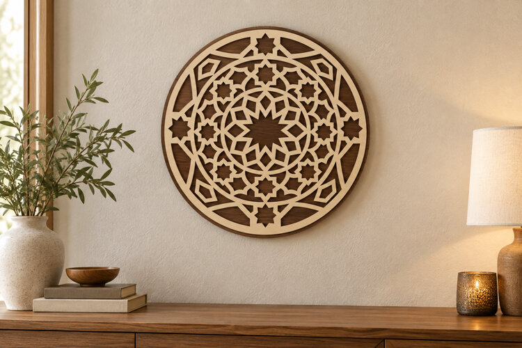 Round Mandala Laser Cut SVG File, round mandala svg, geometr example image 1