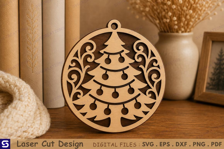 3D Christmas Tree & Scrollwork Filigree Wooden Ornament