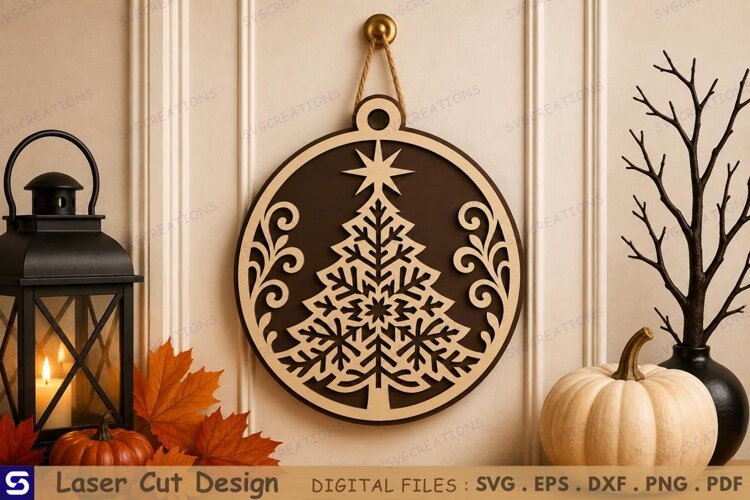 3D Snowflake Christmas Tree & Scrollwork Wooden Ornament example image 1