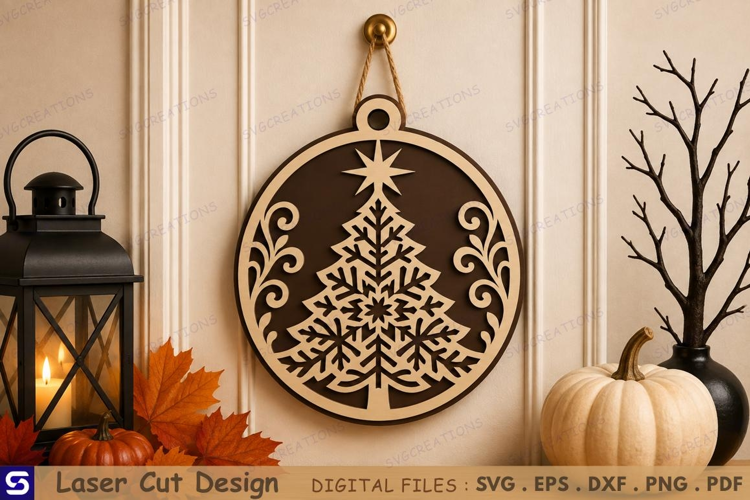3D Snowflake Christmas Tree & Scrollwork Wooden Ornament