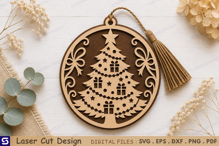 3D Christmas Tree Gifts & Ribbons Wooden Bookmark Laser Cut