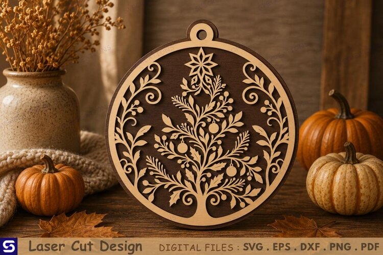 3D Botanical Tree of Life & Starburst Wooden Ornament Laser example image 1