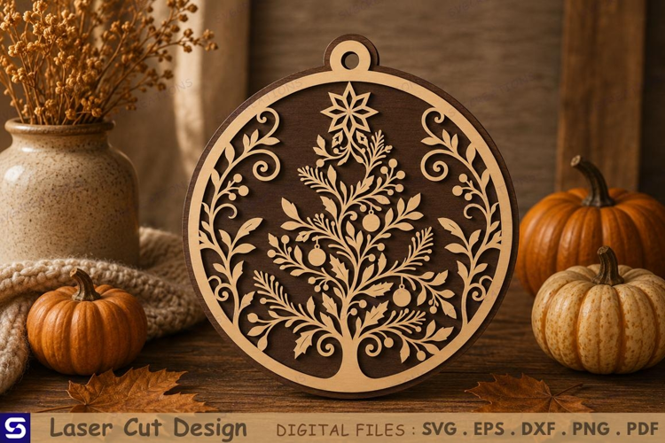3D Botanical Tree of Life & Starburst Wooden Ornament Laser