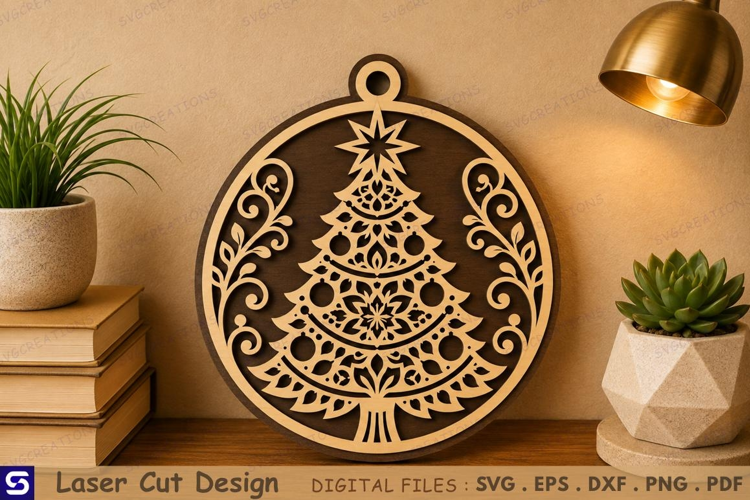3D Mandala Christmas Tree & Floral Scrollwork Wooden