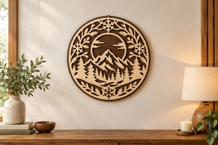 Moon Mountain Circle Laser Cut SVG File, moon mountain svg