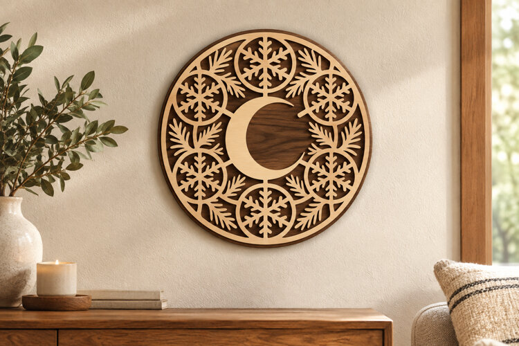 Celestial Moon Wreath Laser Cut SVG File, celestial moon svg example image 1