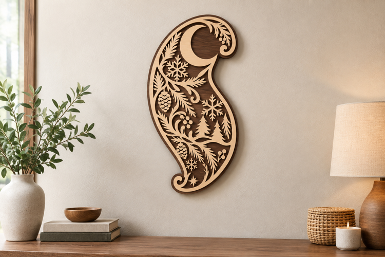 Paisley Moon Forest Laser Cut SVG File, paisley moon svg
