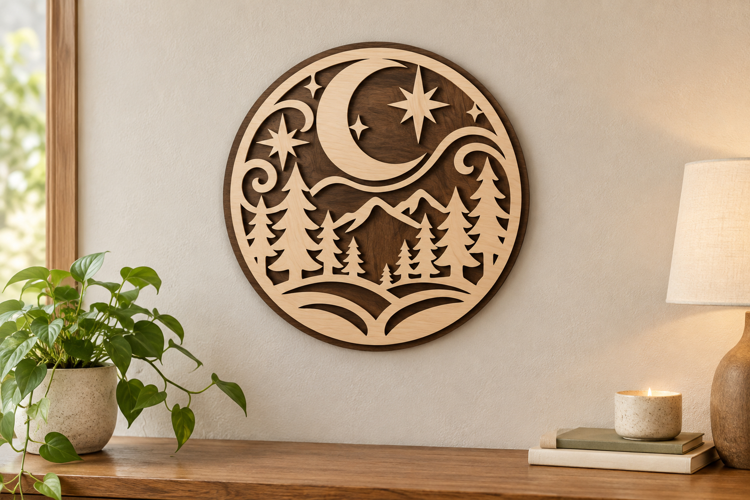 Round Moon Forest Laser Cut SVG File, round moon forest,