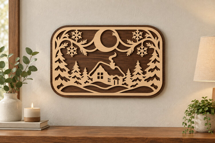 Moon Cabin Scene Laser Cut SVG File, moon cabin svg, cabin example image 1