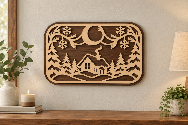 Moon Cabin Scene Laser Cut SVG File, moon cabin svg, cabin