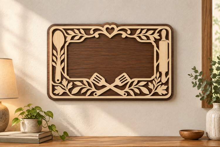 Floral Rectangle Frame Laser Cut SVG File, floral frame svg example image 1