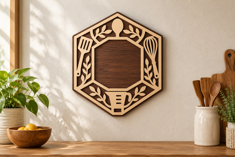 Hexagon Floral Frame Laser Cut SVG File, hexagon frame svg,