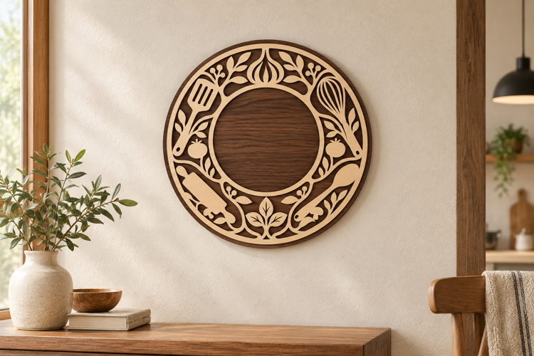 Round Botanical Frame Laser Cut SVG File, round botanical