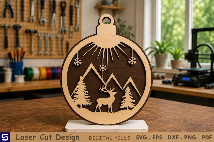 3D Winter Mountain Deer Landscape Wooden Table Decor Laser