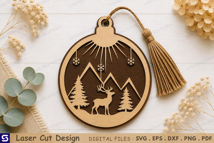 3D Winter Mountain Deer Landscape Wooden Bookmark Laser Cut