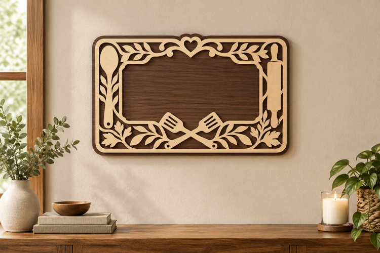Kitchen Floral Frame Laser Cut SVG File, kitchen floral