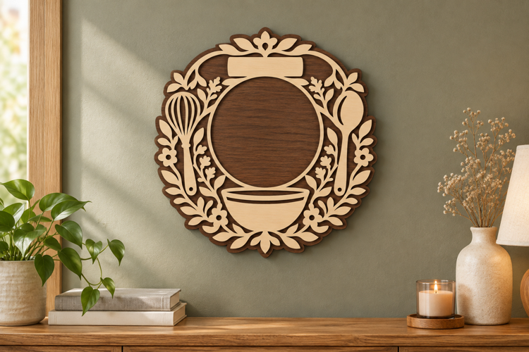 Kitchen Wreath Frame Laser Cut SVG File, kitchen wreath fram