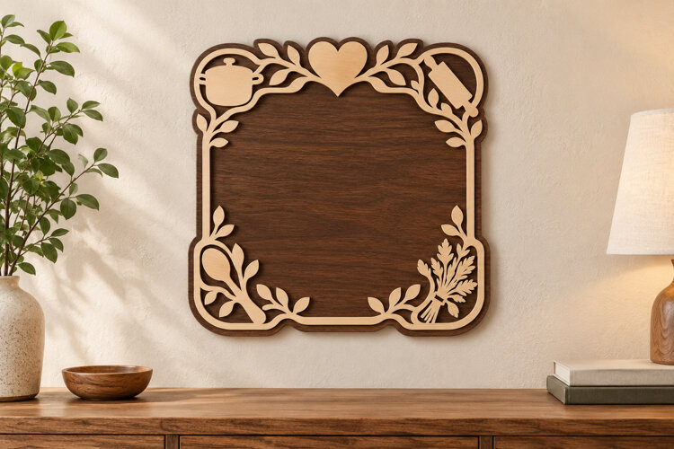 Floral Square Frame Laser Cut SVG File, floral square frame example image 1