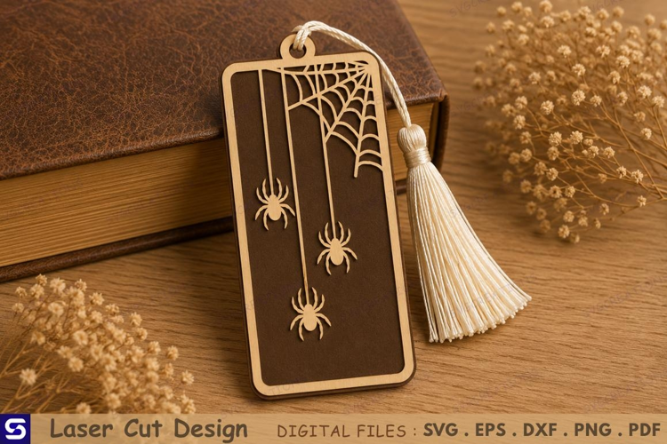 3D Spider Web & Spiders Wooden Bookmark Laser Cut File
