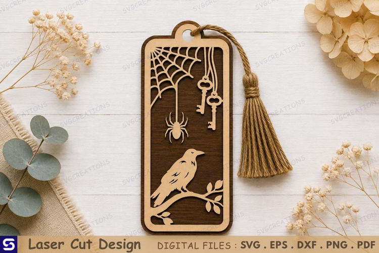 3D Raven & Vintage Keys Wooden Bookmark Laser Cut File
