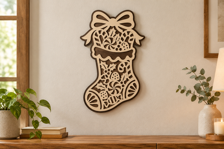 Christmas Stocking Laser Cut SVG File, christmas stocking sv