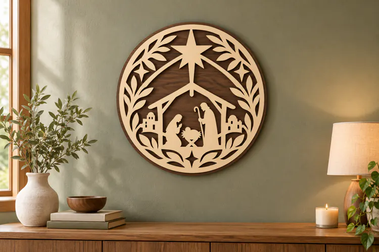 Nativity Wreath Laser Cut SVG File nativity wreath svg, nati