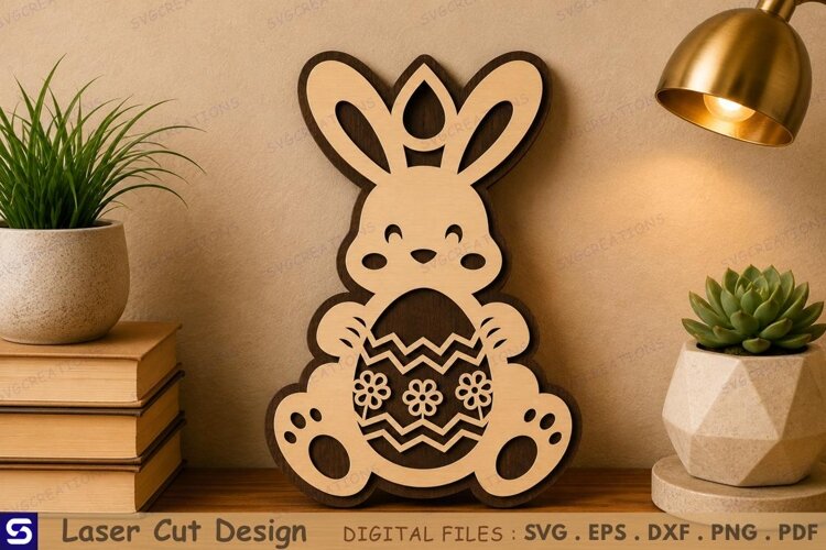 3D Cute Easter Bunny with Patterned Easter Egg Wooden Wall example image 1