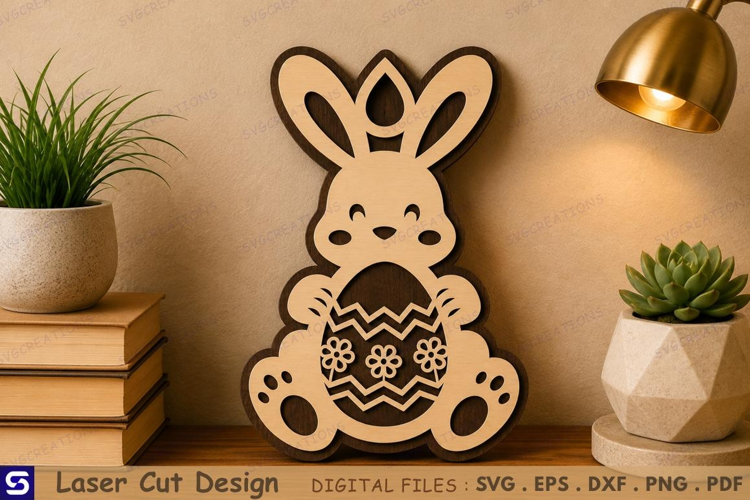 3D Cute Easter Bunny with Patterned Easter Egg Wooden Wall