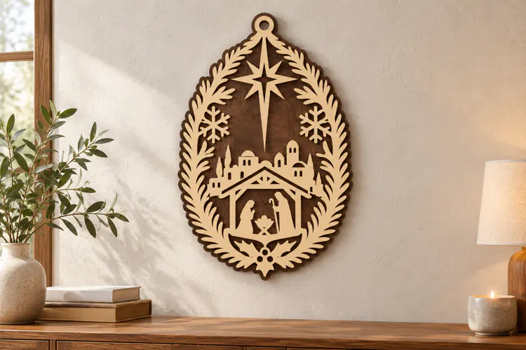 Nativity Oval Laser Cut SVG File nativity oval svg, nativity