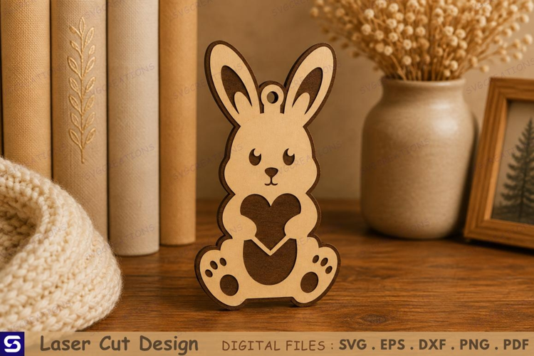 3D Cute Bunny Holding Heart Wooden Table Decor & Ornament