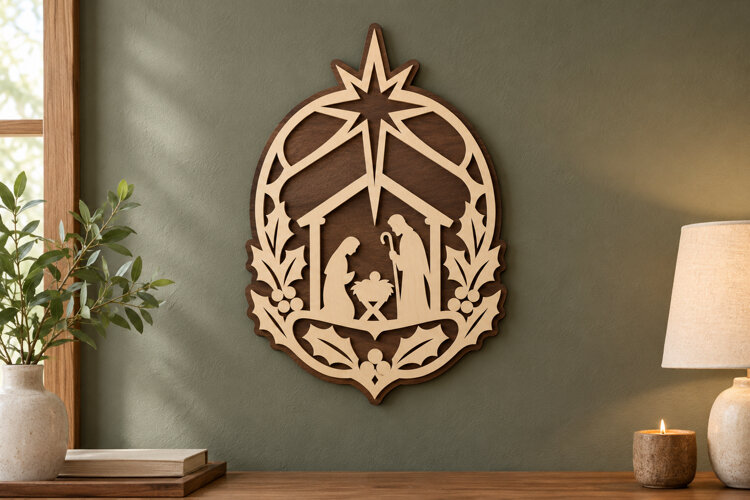 Nativity Ornament Laser Cut SVG File nativity ornament svg, example image 1