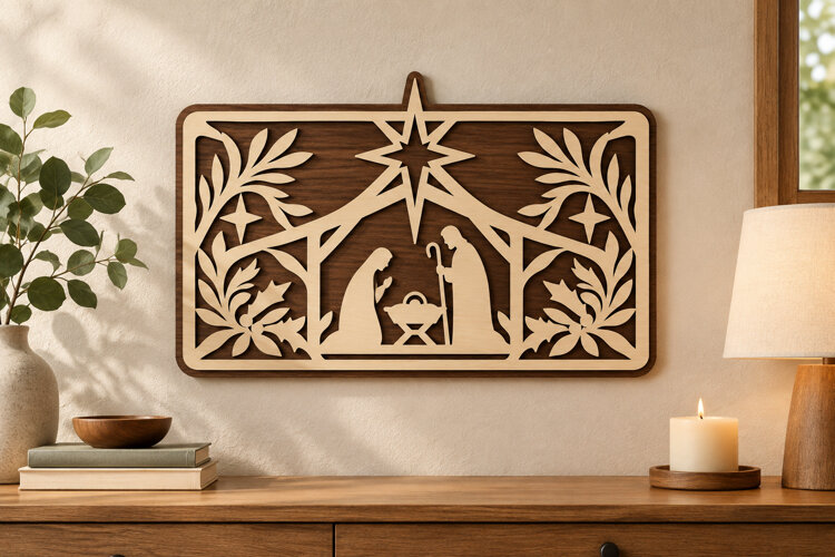 Nativity Rectangle Laser Cut SVG File nativity rectangle svg example image 1