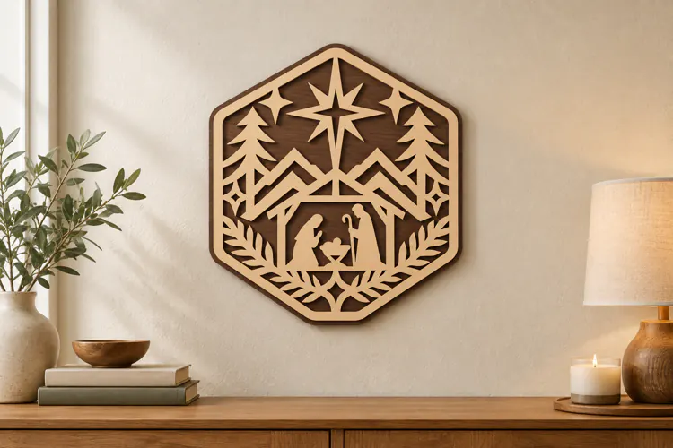 Nativity Hexagon Laser Cut SVG File nativity hexagon svg,