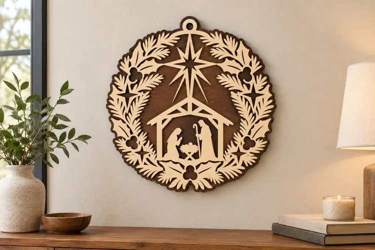 Pine Nativity Wreath Laser Cut SVG File pine nativity svg