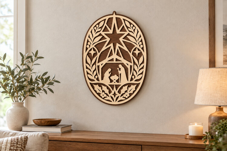 Geometric Nativity Oval Laser Cut SVG File geometric nativit example image 1