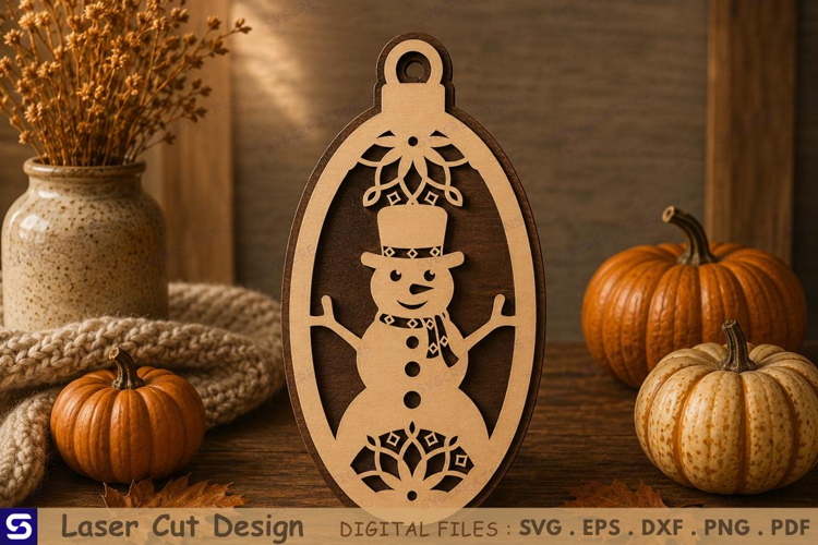 3D Snowman & Mandala Teardrop Wooden Ornament Laser Cut File