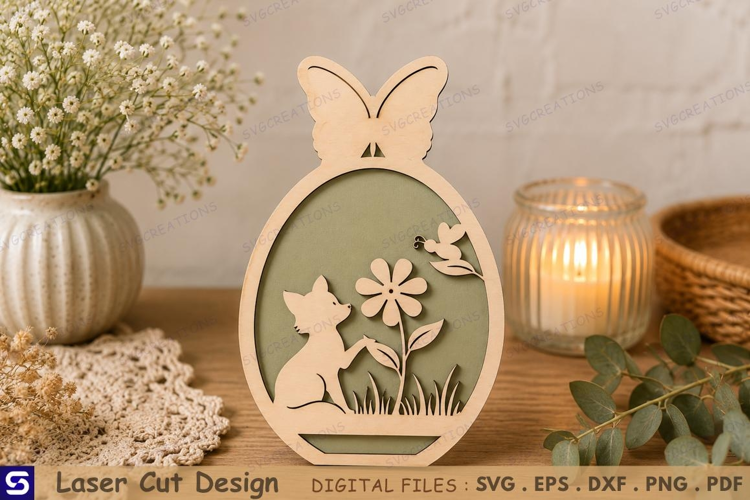 3D Spring Easter Egg with Butterfly Top & Kitten Garden