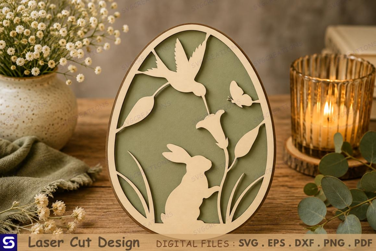 3D Spring Easter Egg with Hummingbird & Bunny Flower Scene