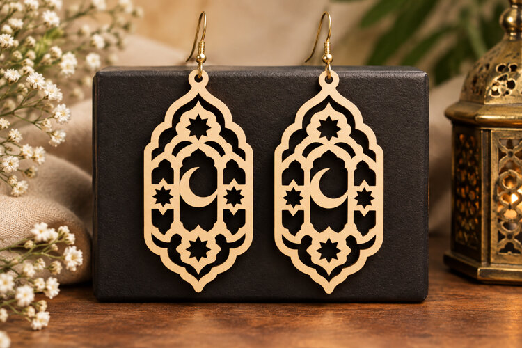 Crescent Star Earrings Laser Cut SVG File crescent star svg, example image 1