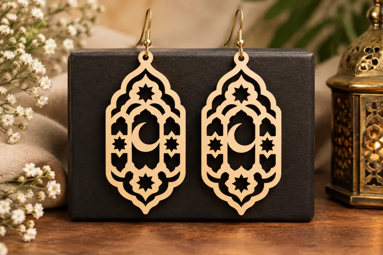 Crescent Star Earrings Laser Cut SVG File crescent star svg,