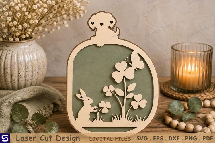 3D Spring Easter Egg with Puppy Top & Bunny Clover Scene example image 1