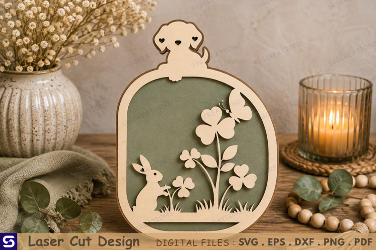 3D Spring Easter Egg with Puppy Top & Bunny Clover Scene