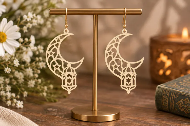 Crescent Lantern Earrings Laser Cut SVG File crescent lanter