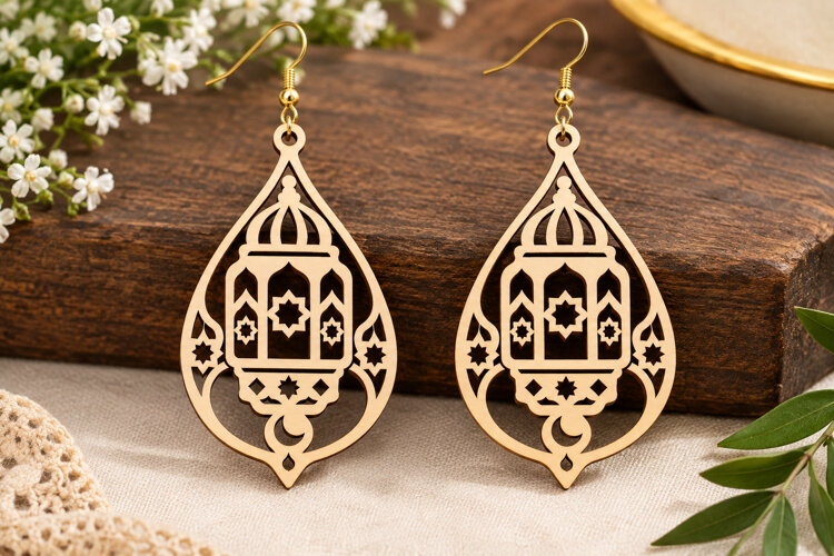 Mosque Teardrop Earrings Laser Cut SVG File mosque teardrop example image 1