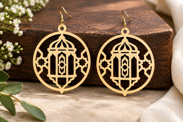 Round Lantern Earrings Laser Cut SVG File round lantern svg, example image 1